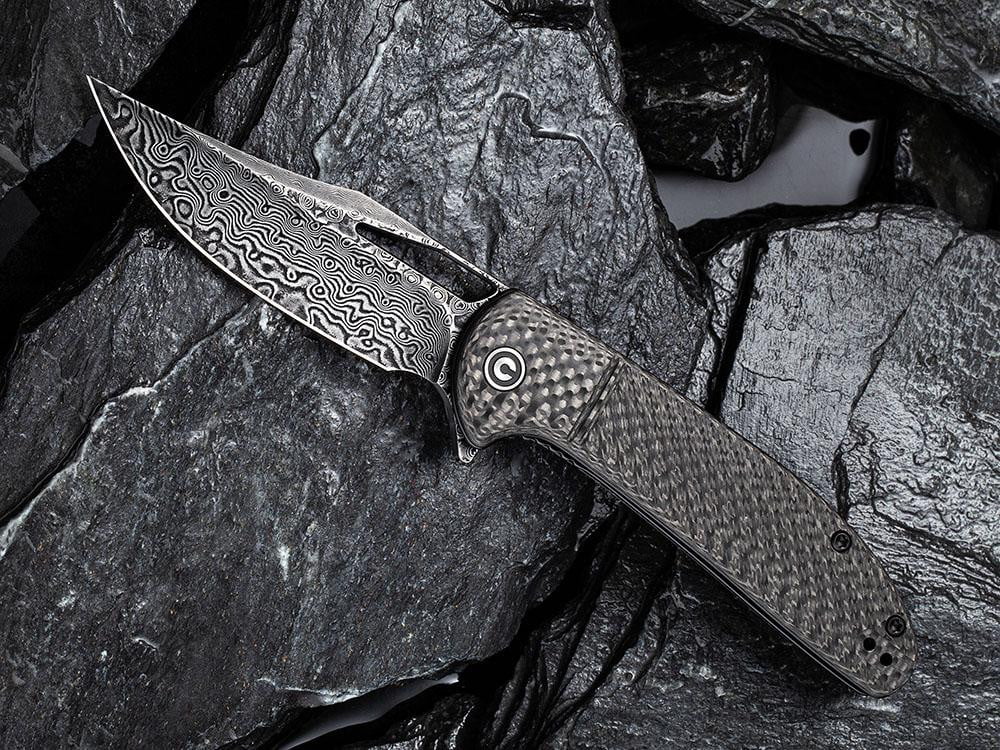 ** HERE NOW ** CIVIVI - C2013DS-1 ORTIS - DAMASCUS BLADE - CARBON FIBER HANDLE - True Talon