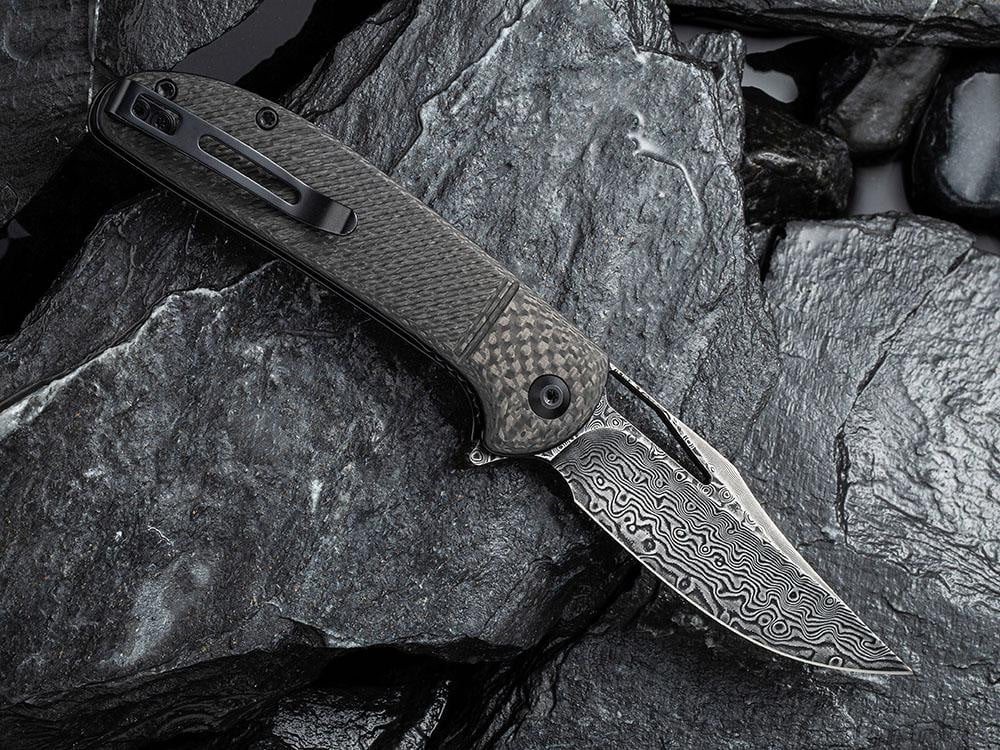 ** HERE NOW ** CIVIVI - C2013DS-1 ORTIS - DAMASCUS BLADE - CARBON FIBER HANDLE - True Talon