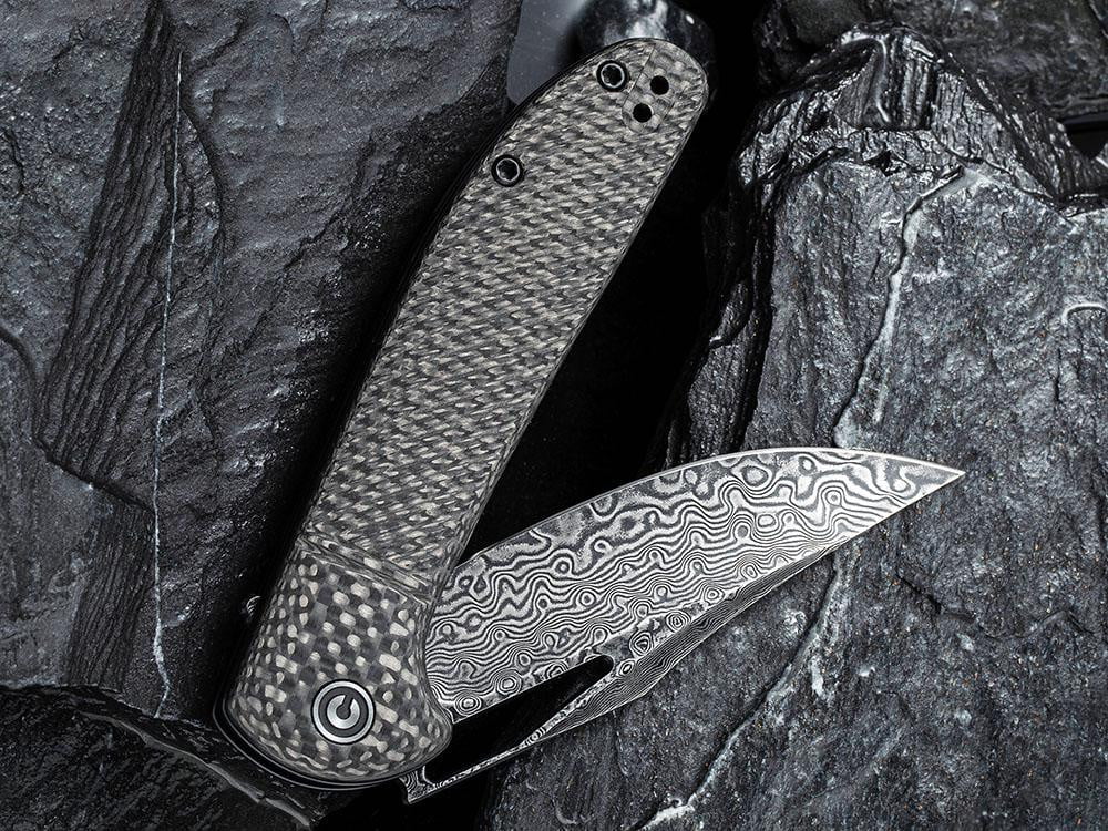 ** HERE NOW ** CIVIVI - C2013DS-1 ORTIS - DAMASCUS BLADE - CARBON FIBER HANDLE - True Talon