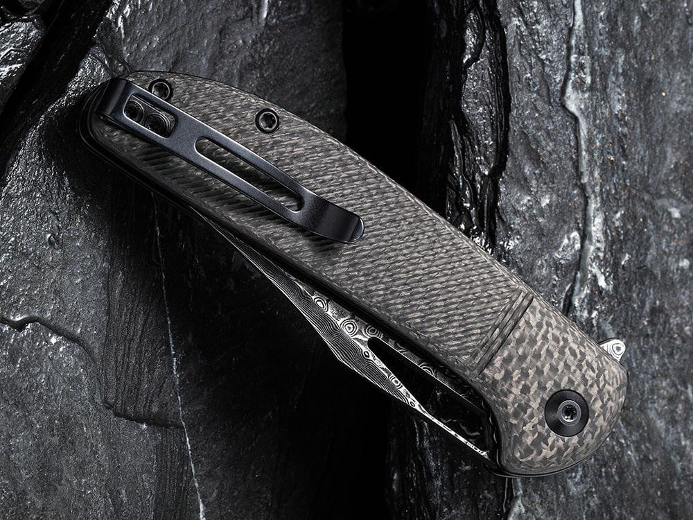 ** HERE NOW ** CIVIVI - C2013DS-1 ORTIS - DAMASCUS BLADE - CARBON FIBER HANDLE - True Talon