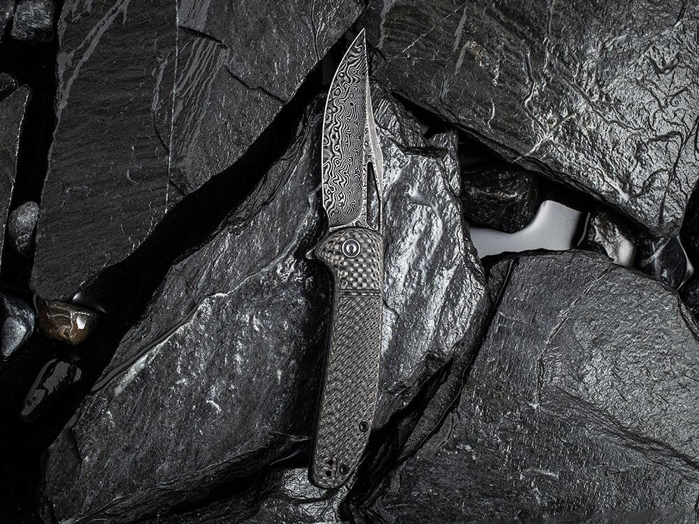 ** HERE NOW ** CIVIVI - C2013DS-1 ORTIS - DAMASCUS BLADE - CARBON FIBER HANDLE - True Talon