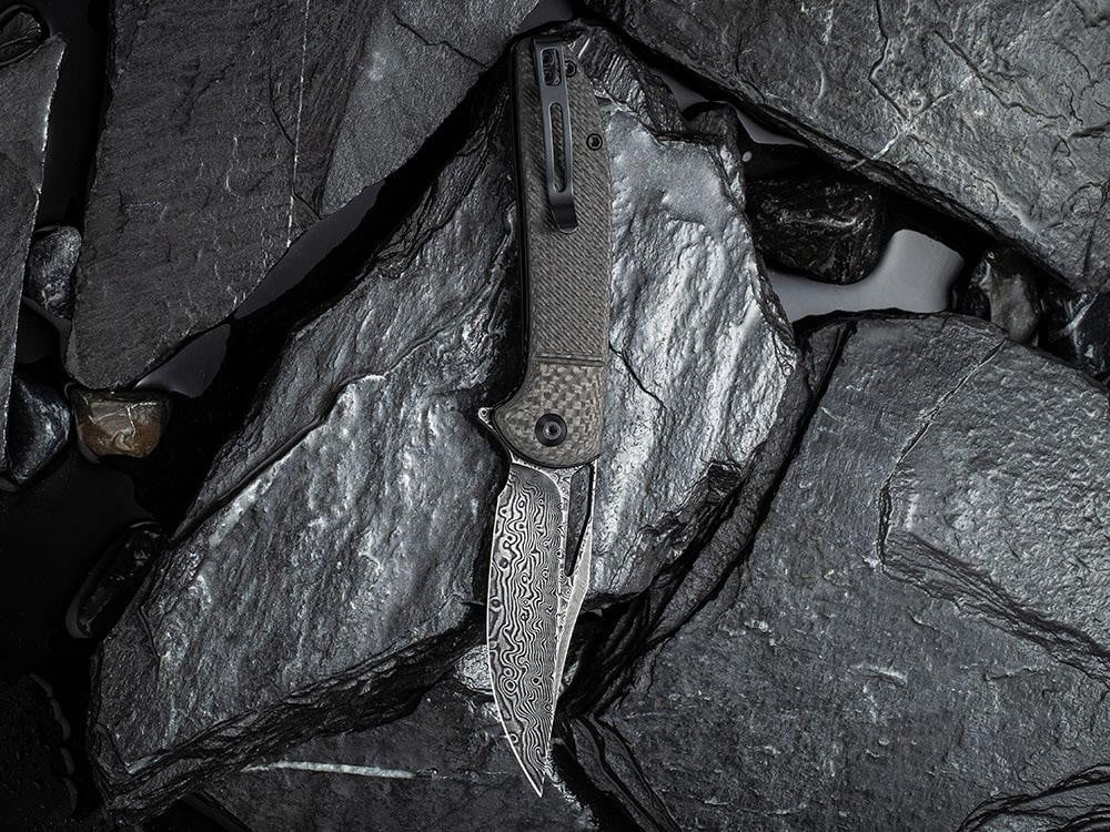 ** HERE NOW ** CIVIVI - C2013DS-1 ORTIS - DAMASCUS BLADE - CARBON FIBER HANDLE - True Talon