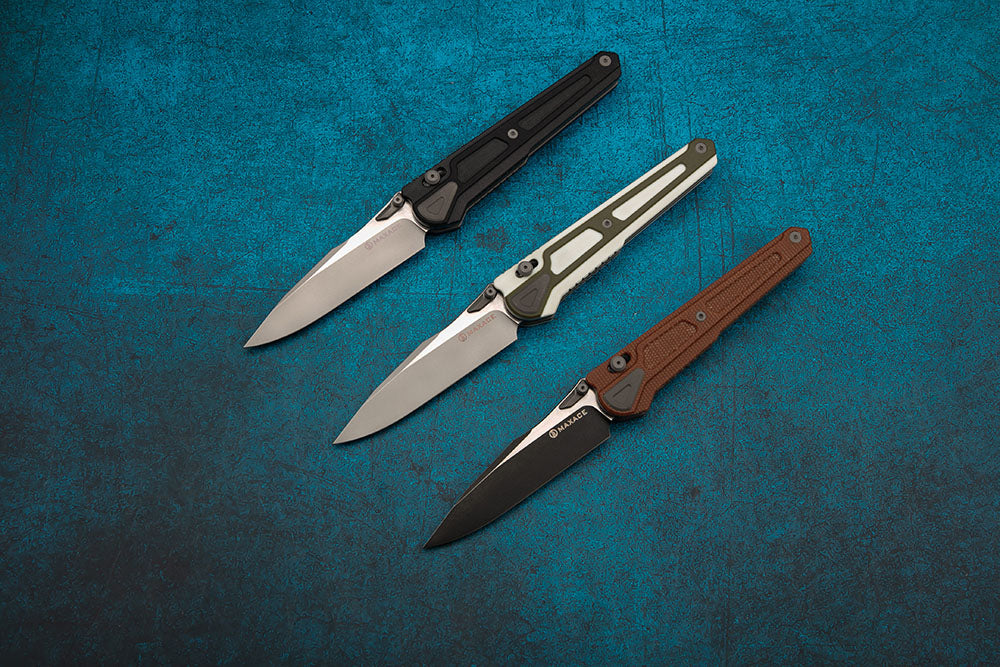 MAXACE HERON-K- Bohler K110 Blade - Titanium and G10 or Micarta - Axis Lock