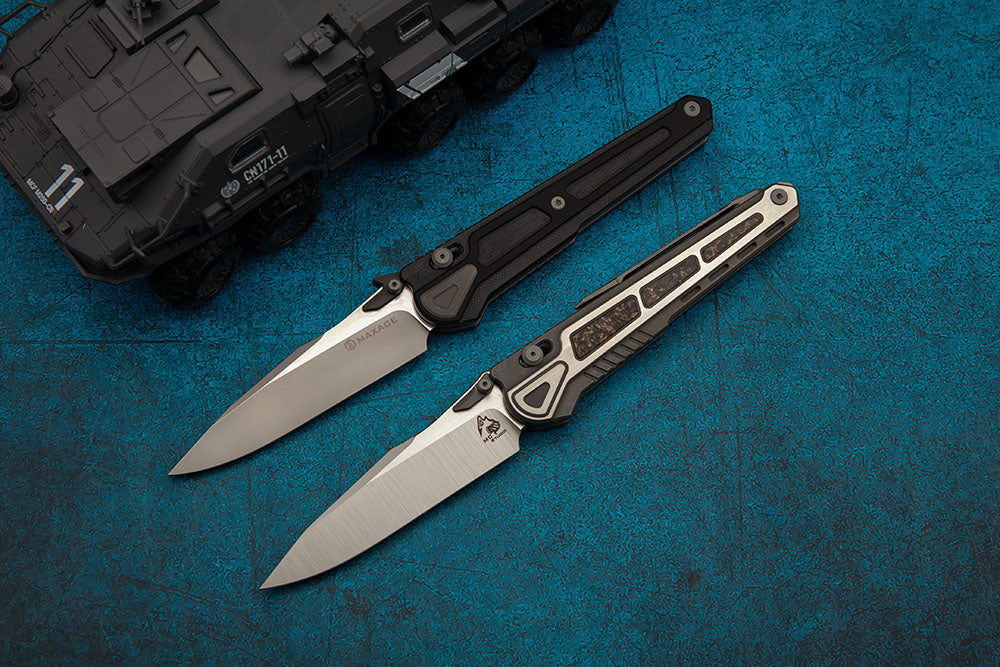 MAXACE HERON-K- Bohler K110 Blade - Titanium and G10 or Micarta - Axis Lock