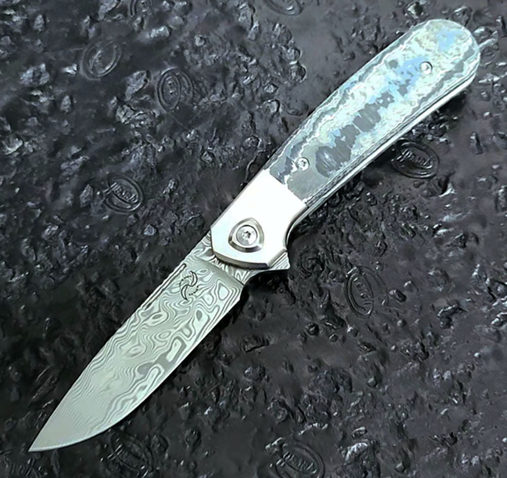 Liong Mah - L-1 - DAMASTEEL BLADE - INTEGRAL TITANIUM HANDLE - FAT CARBON FIBER INLAYS