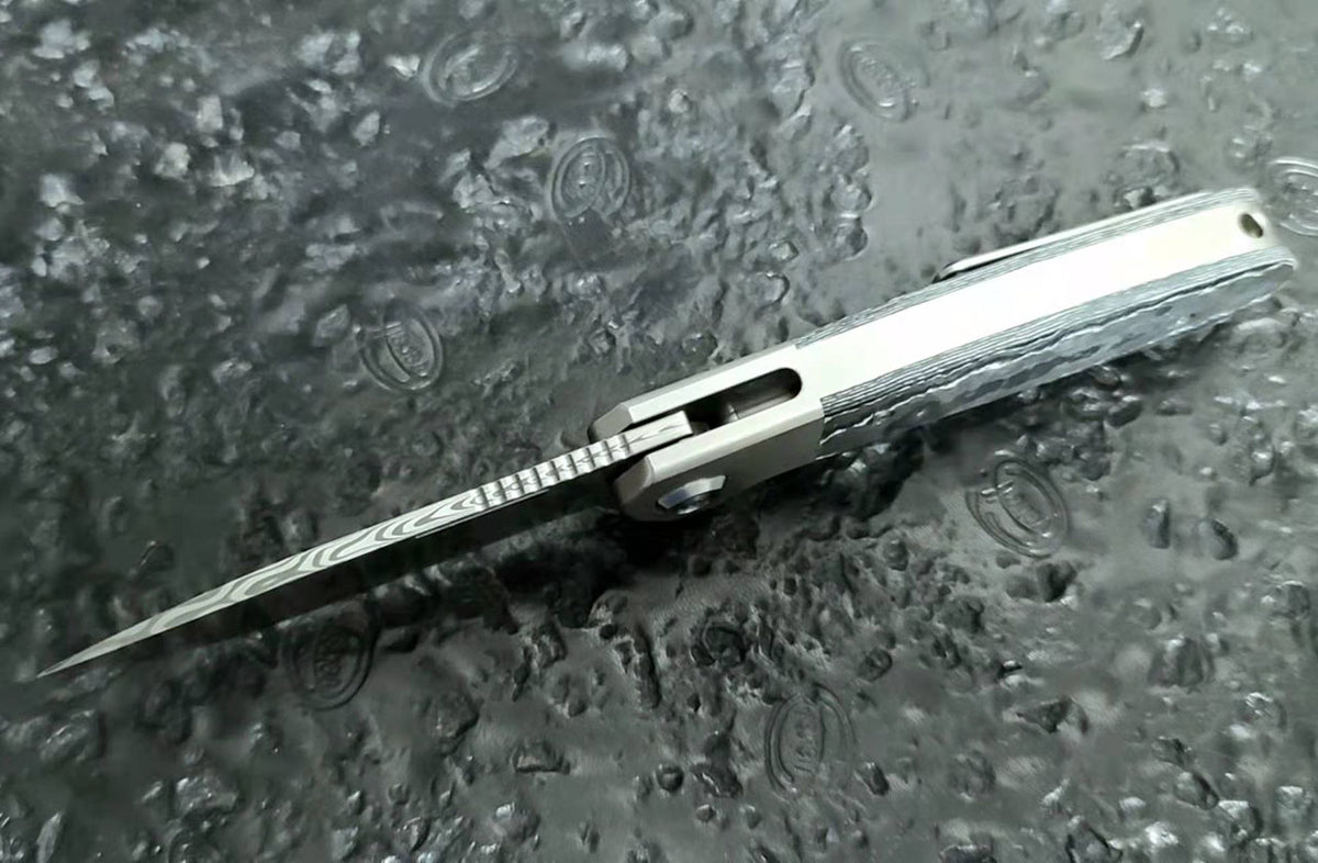 Liong Mah - L-1 - DAMASTEEL BLADE - INTEGRAL TITANIUM HANDLE - FAT CARBON FIBER INLAYS