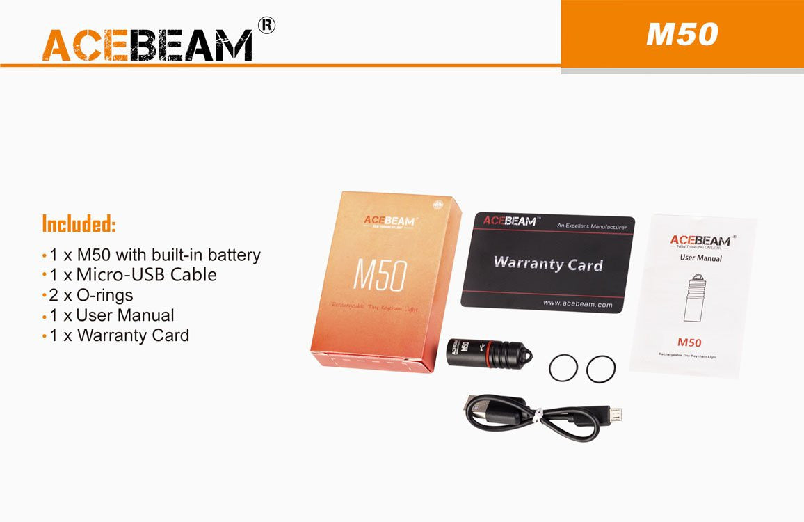 ** 200 LUMENS - PERFECT GIFT OR EDC ** Acebeam M50 - USB Rechargable Key Ring Light - True Talon