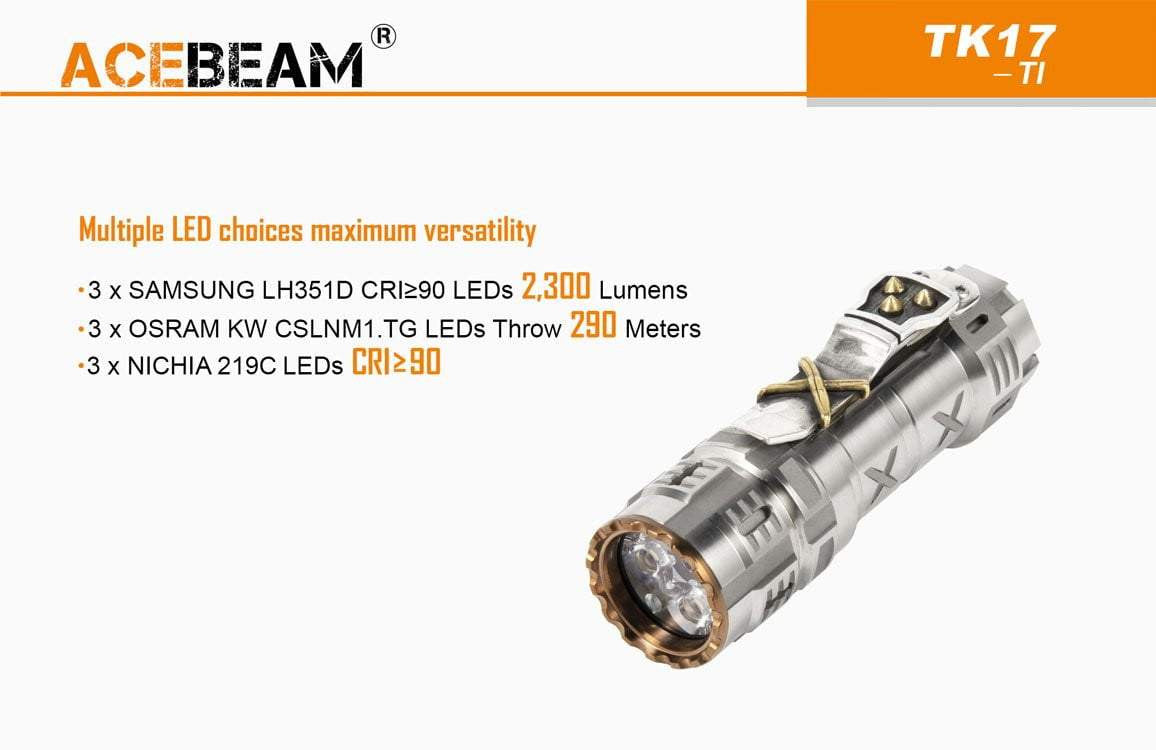 ** UNDER COST PRICE FLASH SALE ** Acebeam TK17 TITANIUM - LIMITED EDITION WITH CUSTOM SILVER CLIP - 2300 LUMEMS - True Talon