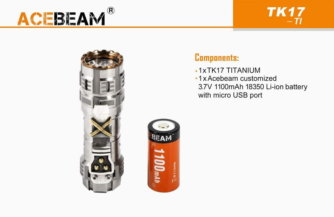 ** UNDER COST PRICE FLASH SALE ** Acebeam TK17 TITANIUM - LIMITED EDITION WITH CUSTOM SILVER CLIP - 2300 LUMEMS - True Talon