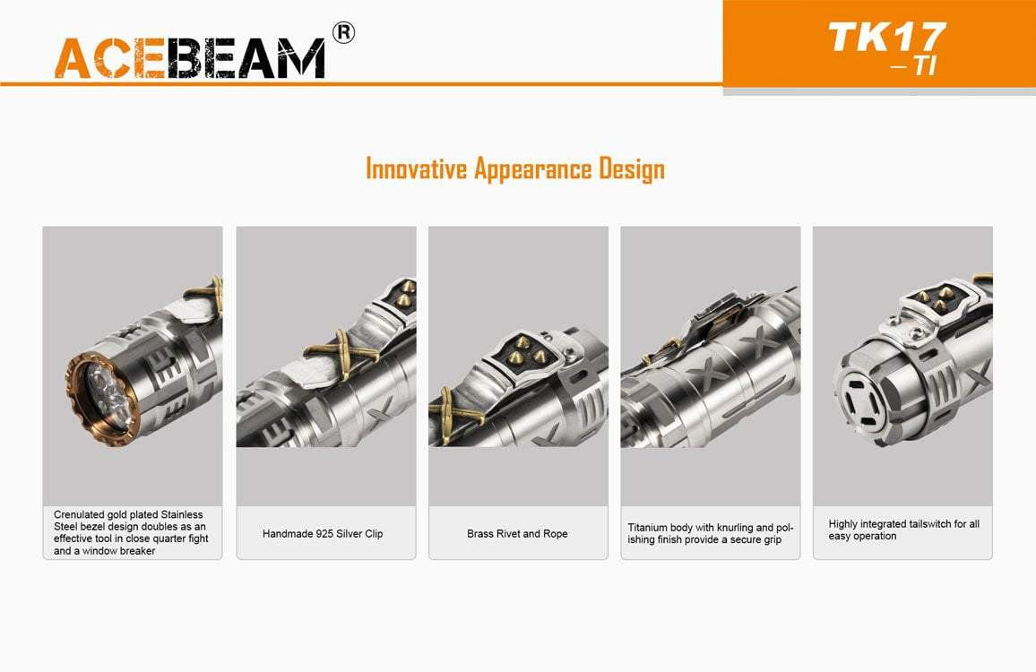 ** UNDER COST PRICE FLASH SALE ** Acebeam TK17 TITANIUM - LIMITED EDITION WITH CUSTOM SILVER CLIP - 2300 LUMEMS - True Talon