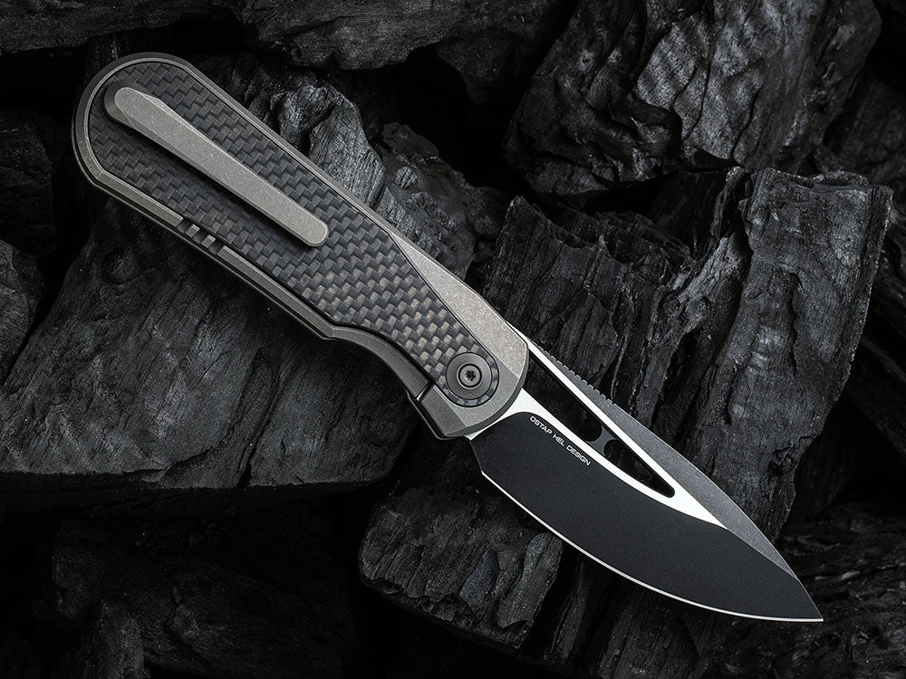 # ** HERE NOW ** WE Knife WE-WE21033 - BALOO - 20CV or Damasteel Blade - CARBON FIBER HANDLE - OSTAP HEL DESIGN