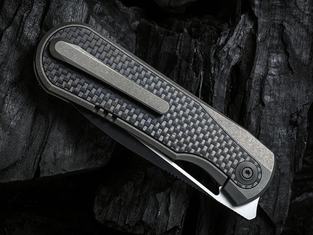 # ** HERE NOW ** WE Knife WE-WE21033 - BALOO - 20CV or Damasteel Blade - CARBON FIBER HANDLE - OSTAP HEL DESIGN