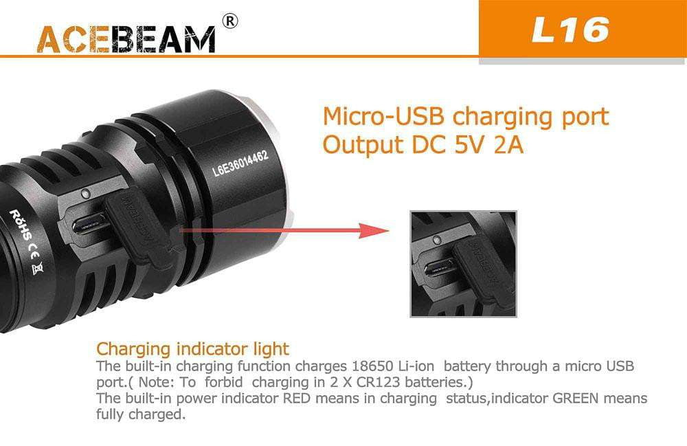 Acebeam L16 Tactical - 2000 Lumens - 603 Metre Throw - True Talon