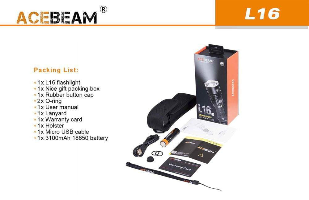 Acebeam L16 Tactical - 2000 Lumens - 603 Metre Throw - True Talon
