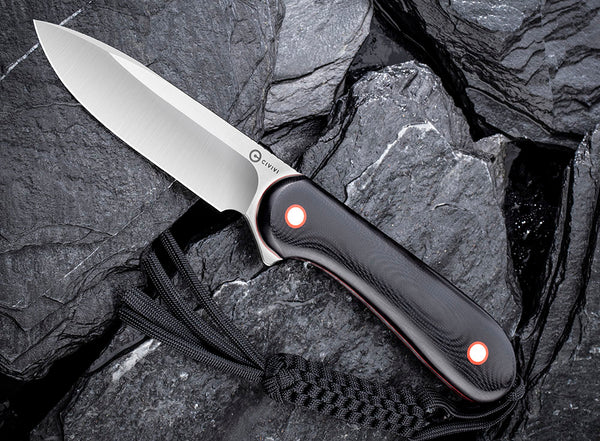 ** HERE NOW ** CIVIVI - C2014A ELEMENTUM - FIXED BLADE - G10 Contoured handle - Leather sheath