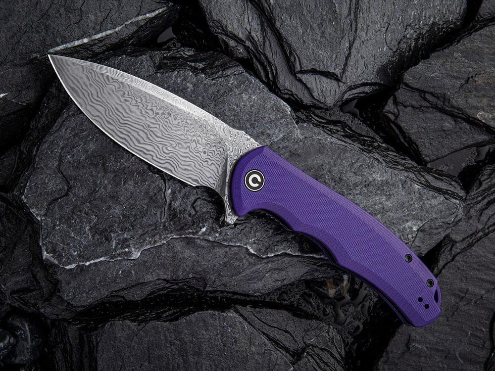 CIVIVI - C803DS-2 - PRAXIS - DAMASCUS BLADE - Purple G10 Handle