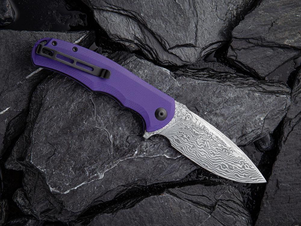 CIVIVI - C803DS-2 - PRAXIS - DAMASCUS BLADE - Purple G10 Handle