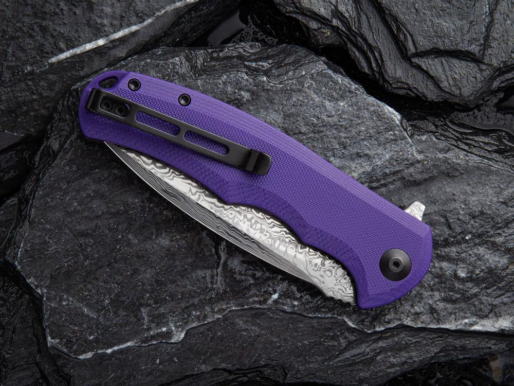 CIVIVI - C803DS-2 - PRAXIS - DAMASCUS BLADE - Purple G10 Handle