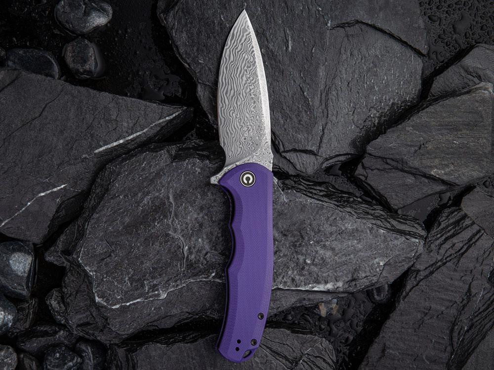 CIVIVI - C803DS-2 - PRAXIS - DAMASCUS BLADE - Purple G10 Handle