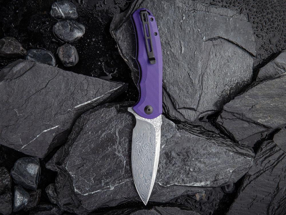CIVIVI - C803DS-2 - PRAXIS - DAMASCUS BLADE - Purple G10 Handle