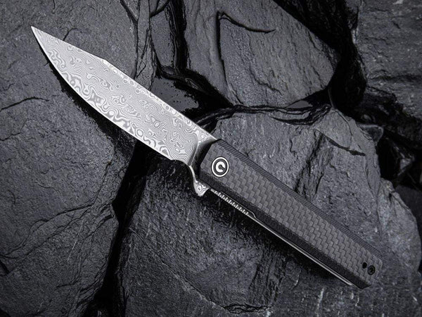 CIVIVI - C917DS - CHRONIC - DAMASCUS BLADE - Carbon Fiber Overlay Handle - Weighs only 71 grams - True Talon