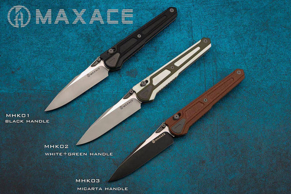 MAXACE HERON-K- Bohler K110 Blade -  Titanium and G10 or Micarta - Axis Lock