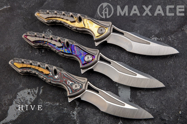 # ** BACK AGAIN ** MAXACE HIVE -  M390 Blade - Various Handles - MIDNIGHT CAT DESIGN