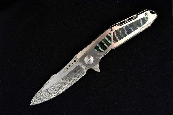 Reate Knives - K-3 DROP POINT KNIFE - Damasteel Blade - Mammoth Tooth Inlay -SOLD OUT - True Talon
