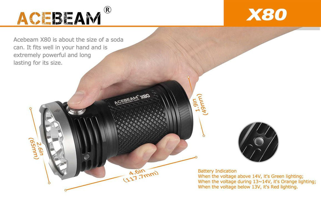 Acebeam X80 - 25,000 Lumens - White, Red, Green, Blue and UV LEDs