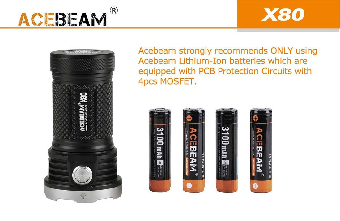 Acebeam X80 - 25,000 Lumens - White, Red, Green, Blue and UV LEDs