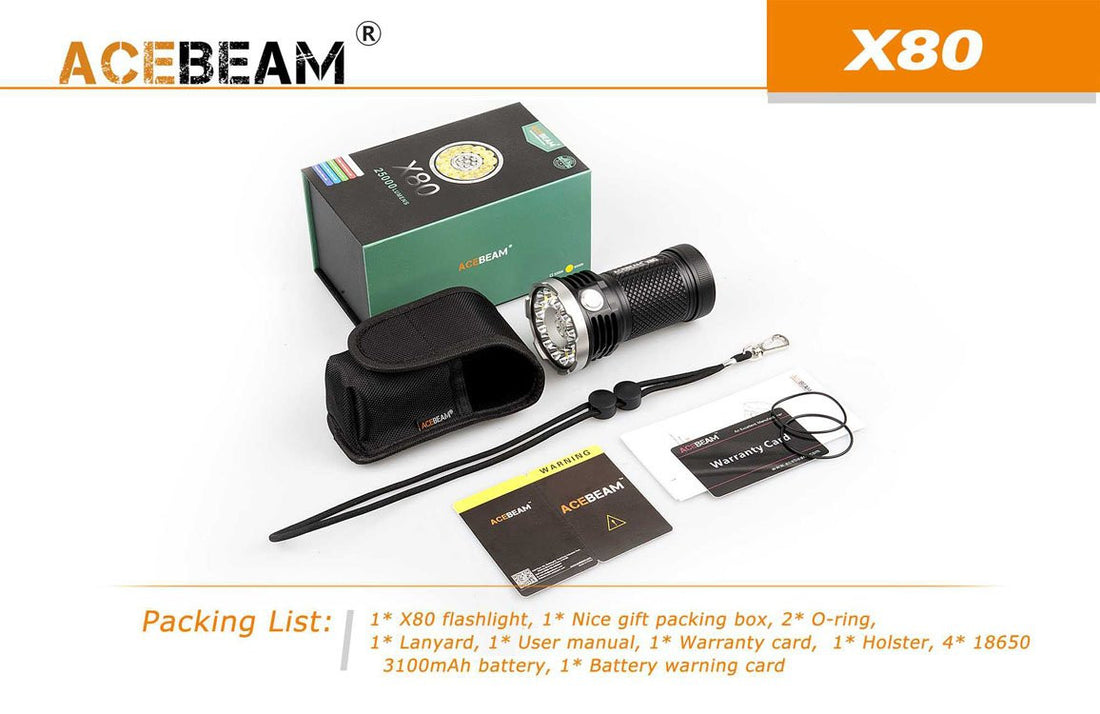 Acebeam X80 - 25,000 Lumens - White, Red, Green, Blue and UV LEDs